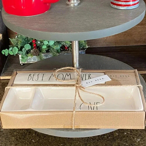 NEW 2 Piece SET Rae Dunn BEST MOM EVER / LOVE Desk Plaque & Tray Office/Organize - Picture 7 of 14